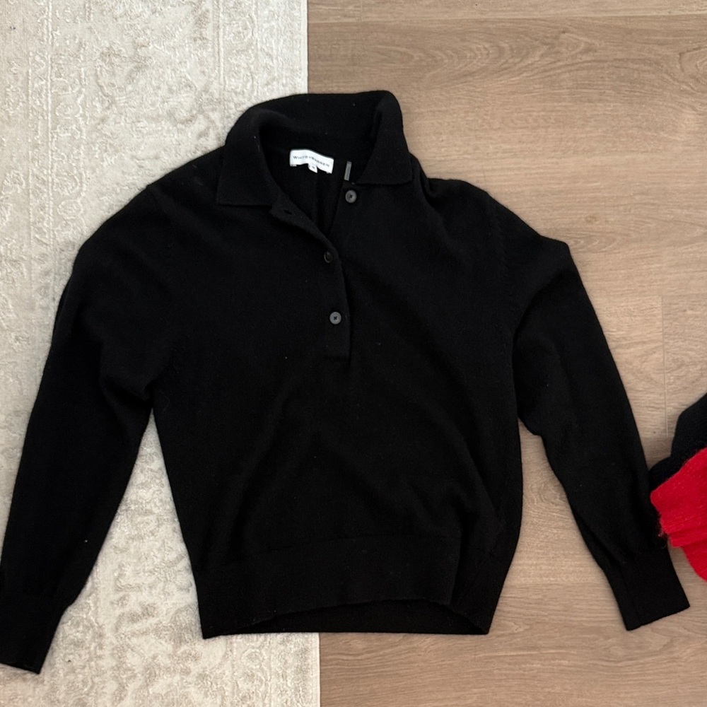 White + Warren Cashmere Black Polo Sweater